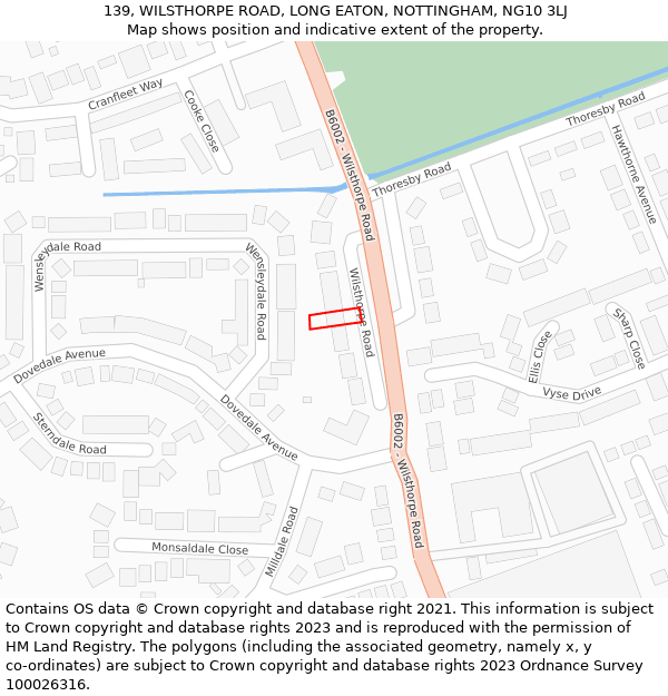 139, WILSTHORPE ROAD, LONG EATON, NOTTINGHAM, NG10 3LJ: Location map and indicative extent of plot