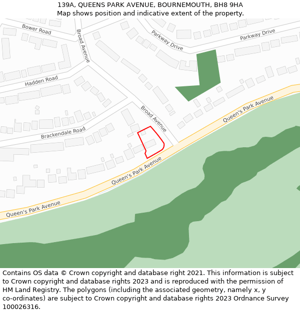 139A, QUEENS PARK AVENUE, BOURNEMOUTH, BH8 9HA: Location map and indicative extent of plot