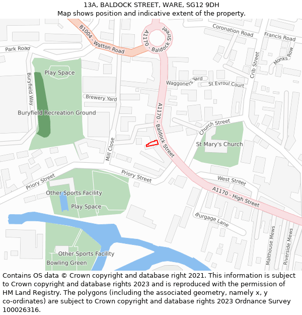 13A, BALDOCK STREET, WARE, SG12 9DH: Location map and indicative extent of plot