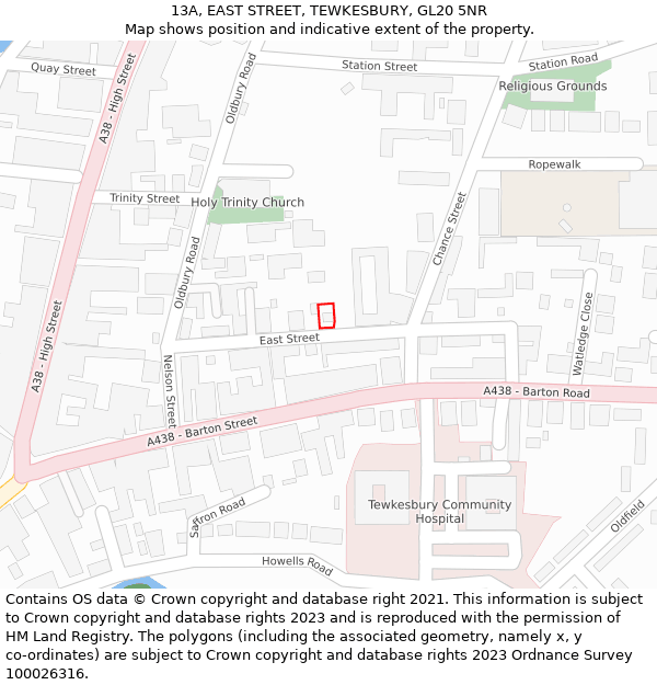 13A, EAST STREET, TEWKESBURY, GL20 5NR: Location map and indicative extent of plot