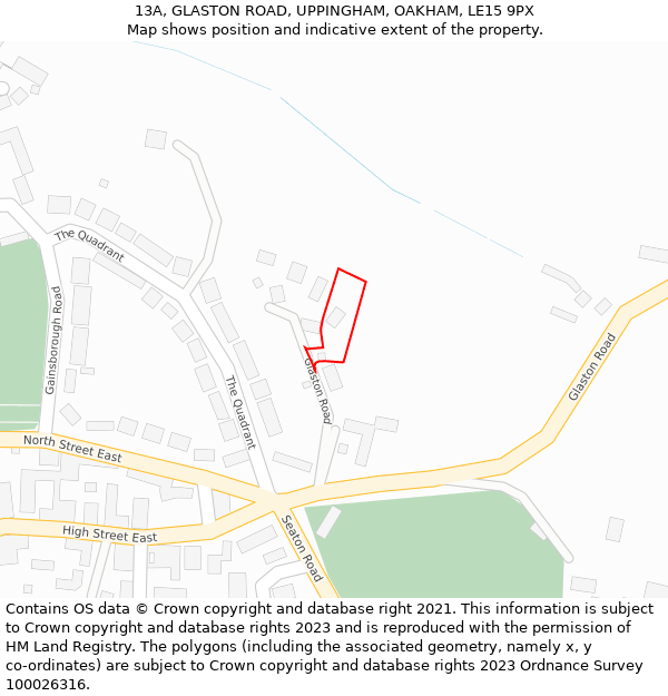 13A, GLASTON ROAD, UPPINGHAM, OAKHAM, LE15 9PX: Location map and indicative extent of plot