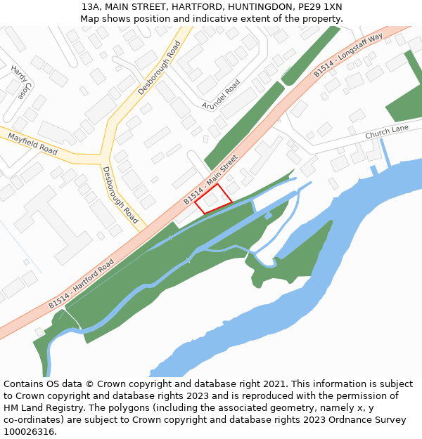 13A, MAIN STREET, HARTFORD, HUNTINGDON, PE29 1XN: Location map and indicative extent of plot