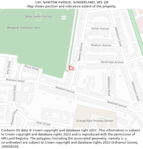 13A, NAWTON AVENUE, SUNDERLAND, SR5 1JR: Location map and indicative extent of plot