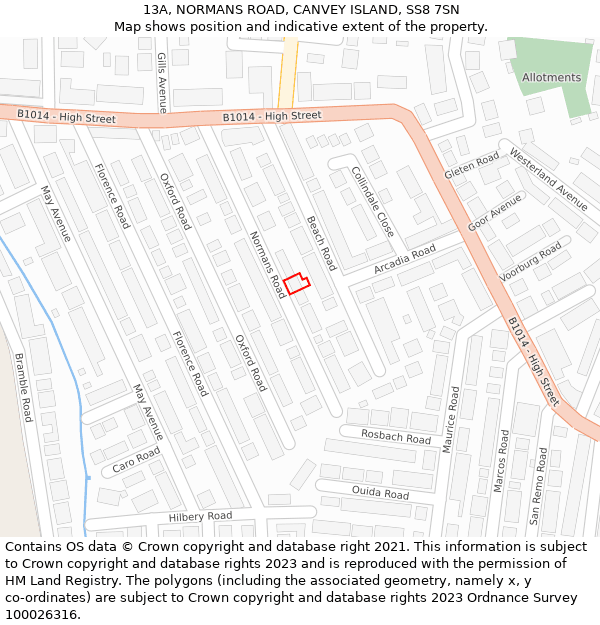 13A, NORMANS ROAD, CANVEY ISLAND, SS8 7SN: Location map and indicative extent of plot