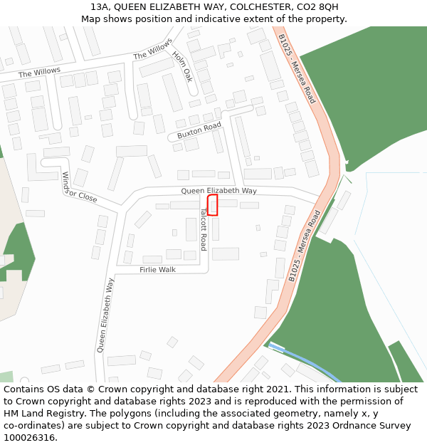 13A, QUEEN ELIZABETH WAY, COLCHESTER, CO2 8QH: Location map and indicative extent of plot