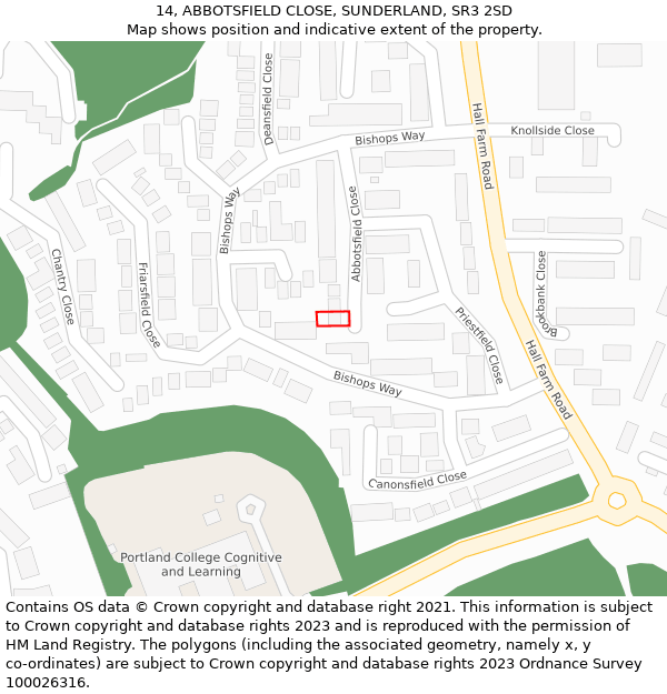 14, ABBOTSFIELD CLOSE, SUNDERLAND, SR3 2SD: Location map and indicative extent of plot