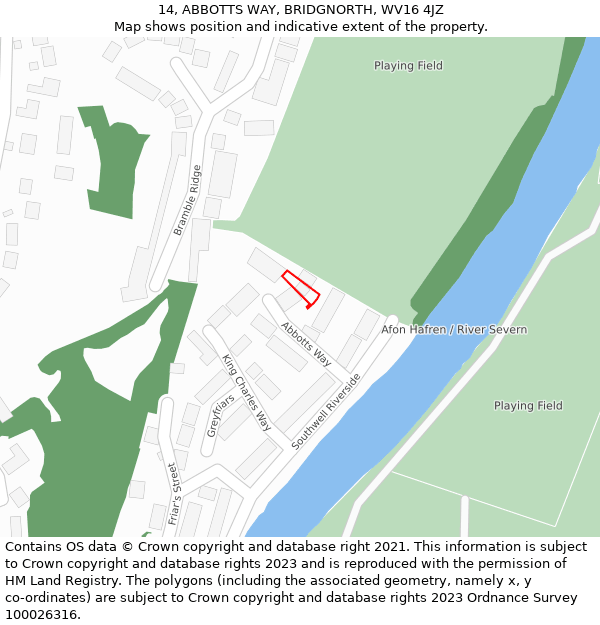 14, ABBOTTS WAY, BRIDGNORTH, WV16 4JZ: Location map and indicative extent of plot