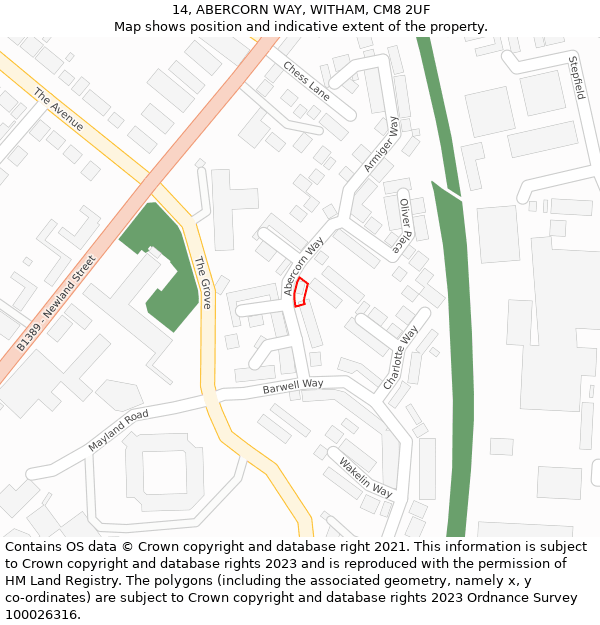 14, ABERCORN WAY, WITHAM, CM8 2UF: Location map and indicative extent of plot