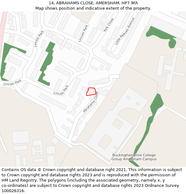 14, ABRAHAMS CLOSE, AMERSHAM, HP7 9FA: Location map and indicative extent of plot