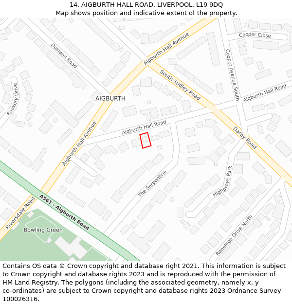 14, AIGBURTH HALL ROAD, LIVERPOOL, L19 9DQ: Location map and indicative extent of plot