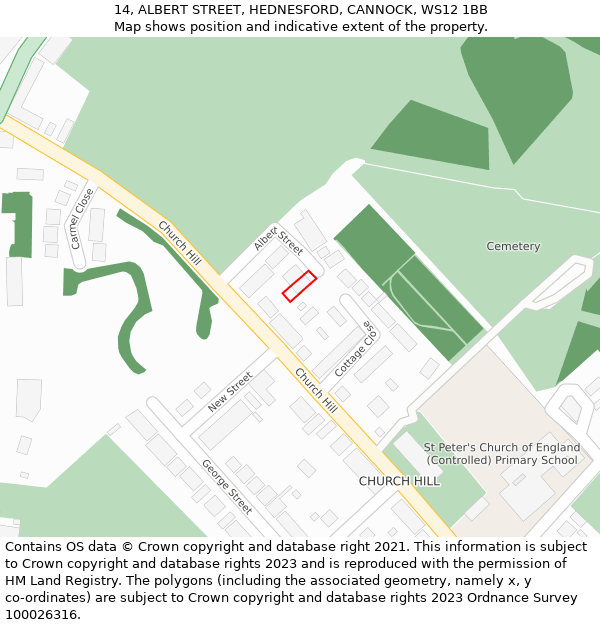 14, ALBERT STREET, HEDNESFORD, CANNOCK, WS12 1BB: Location map and indicative extent of plot