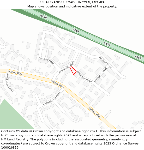 14, ALEXANDER ROAD, LINCOLN, LN2 4FA: Location map and indicative extent of plot