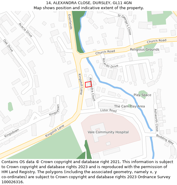 14, ALEXANDRA CLOSE, DURSLEY, GL11 4GN: Location map and indicative extent of plot