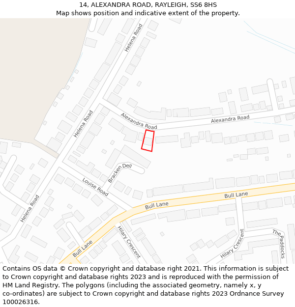 14, ALEXANDRA ROAD, RAYLEIGH, SS6 8HS: Location map and indicative extent of plot