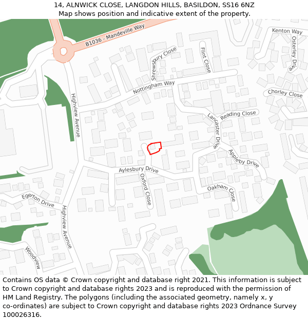 14, ALNWICK CLOSE, LANGDON HILLS, BASILDON, SS16 6NZ: Location map and indicative extent of plot