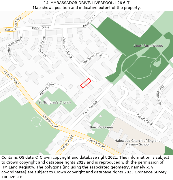 14, AMBASSADOR DRIVE, LIVERPOOL, L26 6LT: Location map and indicative extent of plot