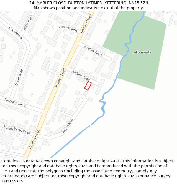 14, AMBLER CLOSE, BURTON LATIMER, KETTERING, NN15 5ZN: Location map and indicative extent of plot