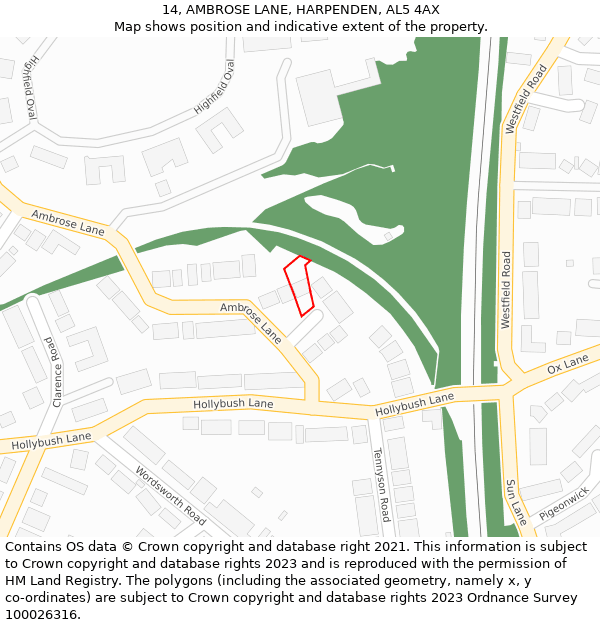 14, AMBROSE LANE, HARPENDEN, AL5 4AX: Location map and indicative extent of plot