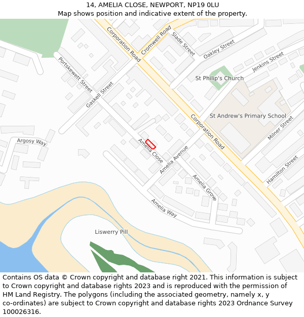 14, AMELIA CLOSE, NEWPORT, NP19 0LU: Location map and indicative extent of plot