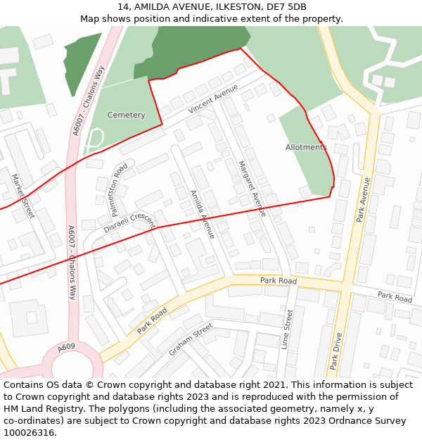 14, AMILDA AVENUE, ILKESTON, DE7 5DB: Location map and indicative extent of plot