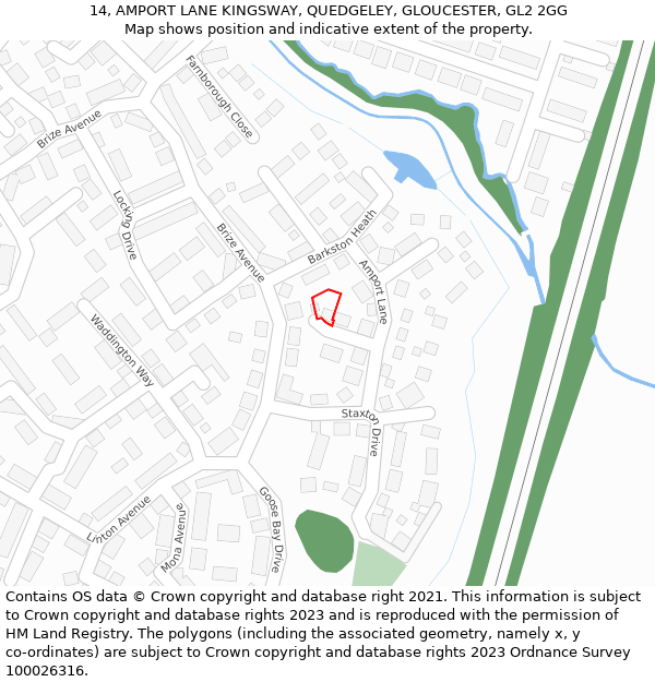 14, AMPORT LANE KINGSWAY, QUEDGELEY, GLOUCESTER, GL2 2GG: Location map and indicative extent of plot