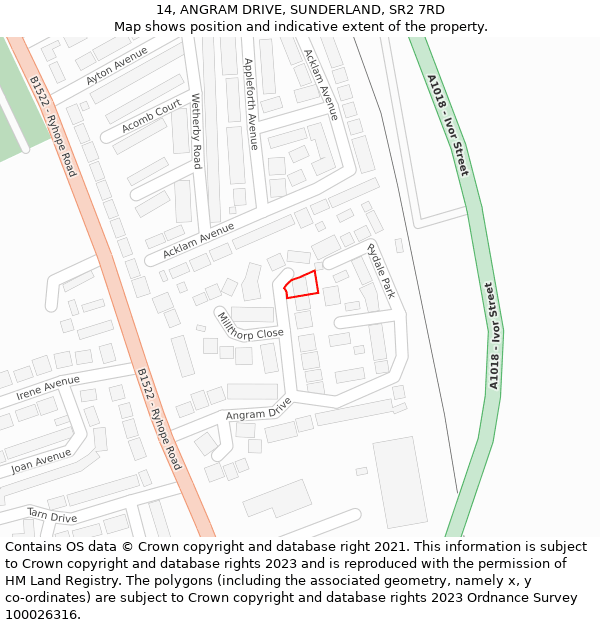 14, ANGRAM DRIVE, SUNDERLAND, SR2 7RD: Location map and indicative extent of plot