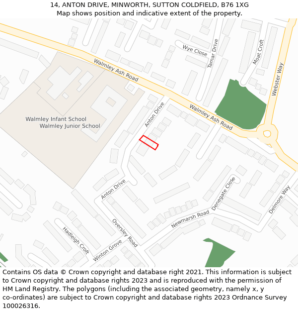 14, ANTON DRIVE, MINWORTH, SUTTON COLDFIELD, B76 1XG: Location map and indicative extent of plot