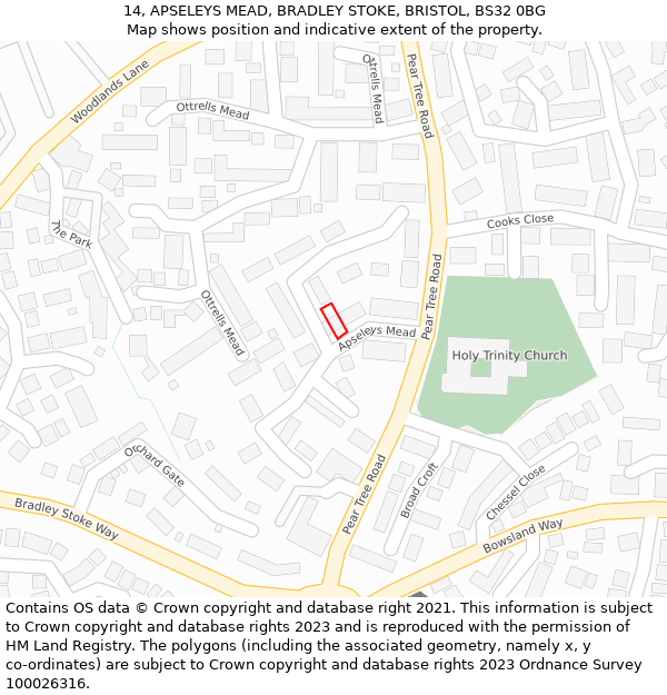 14, APSELEYS MEAD, BRADLEY STOKE, BRISTOL, BS32 0BG: Location map and indicative extent of plot