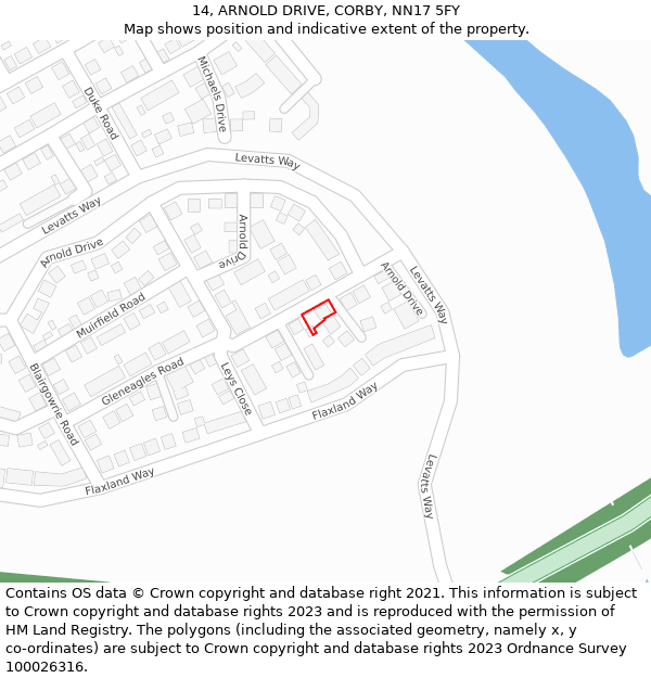 14, ARNOLD DRIVE, CORBY, NN17 5FY: Location map and indicative extent of plot