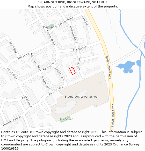 14, ARNOLD RISE, BIGGLESWADE, SG18 8UF: Location map and indicative extent of plot