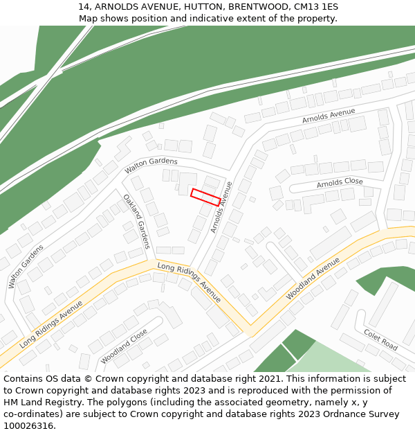 14, ARNOLDS AVENUE, HUTTON, BRENTWOOD, CM13 1ES: Location map and indicative extent of plot