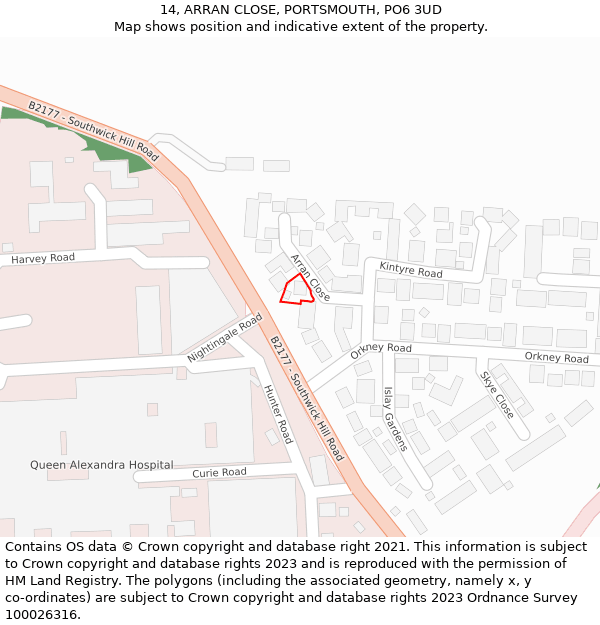 14, ARRAN CLOSE, PORTSMOUTH, PO6 3UD: Location map and indicative extent of plot