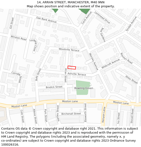 14, ARRAN STREET, MANCHESTER, M40 9NN: Location map and indicative extent of plot