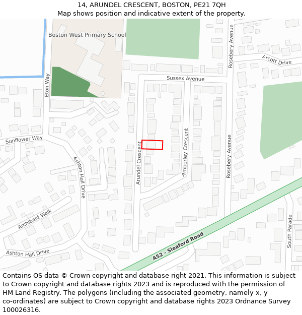 14, ARUNDEL CRESCENT, BOSTON, PE21 7QH: Location map and indicative extent of plot