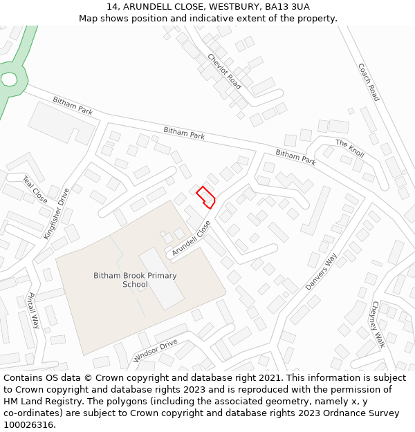 14, ARUNDELL CLOSE, WESTBURY, BA13 3UA: Location map and indicative extent of plot