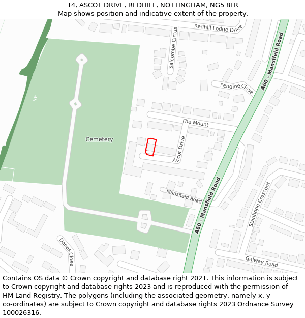 14, ASCOT DRIVE, REDHILL, NOTTINGHAM, NG5 8LR: Location map and indicative extent of plot