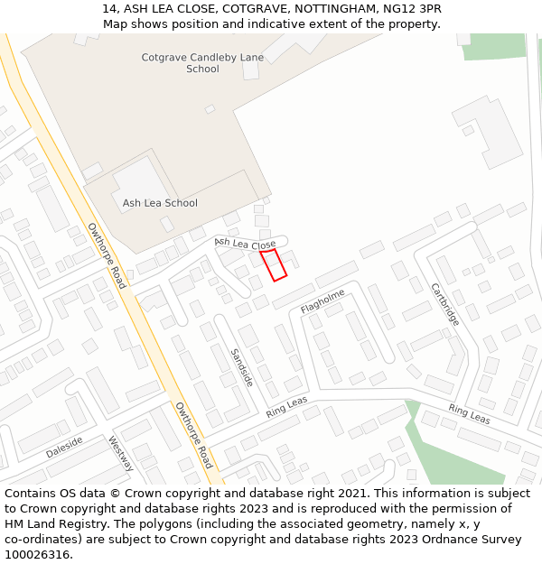 14, ASH LEA CLOSE, COTGRAVE, NOTTINGHAM, NG12 3PR: Location map and indicative extent of plot