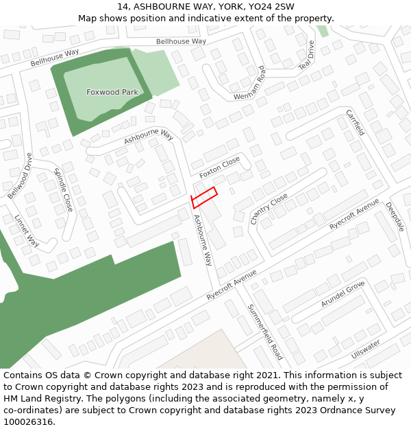 14, ASHBOURNE WAY, YORK, YO24 2SW: Location map and indicative extent of plot