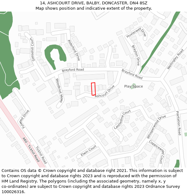 14, ASHCOURT DRIVE, BALBY, DONCASTER, DN4 8SZ: Location map and indicative extent of plot