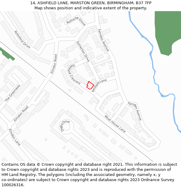 14, ASHFIELD LANE, MARSTON GREEN, BIRMINGHAM, B37 7FP: Location map and indicative extent of plot