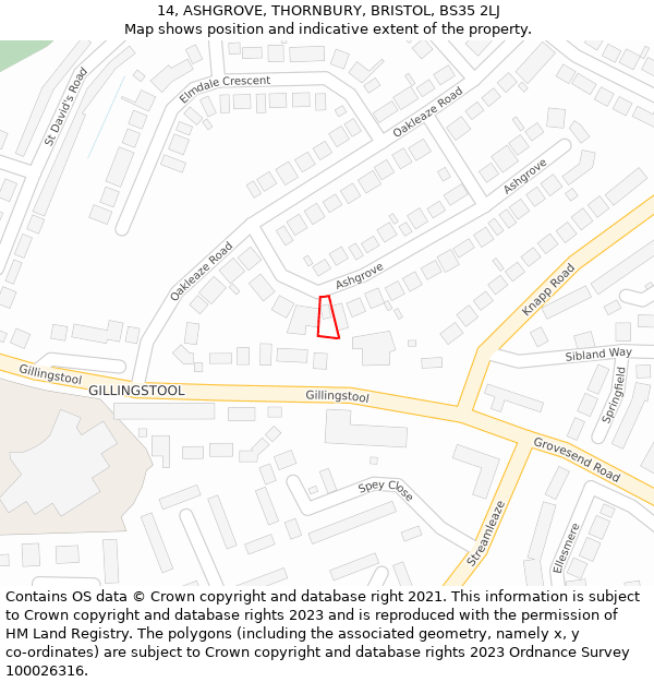 14, ASHGROVE, THORNBURY, BRISTOL, BS35 2LJ: Location map and indicative extent of plot