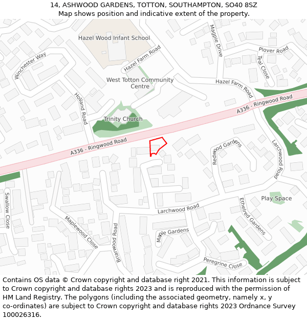 14, ASHWOOD GARDENS, TOTTON, SOUTHAMPTON, SO40 8SZ: Location map and indicative extent of plot