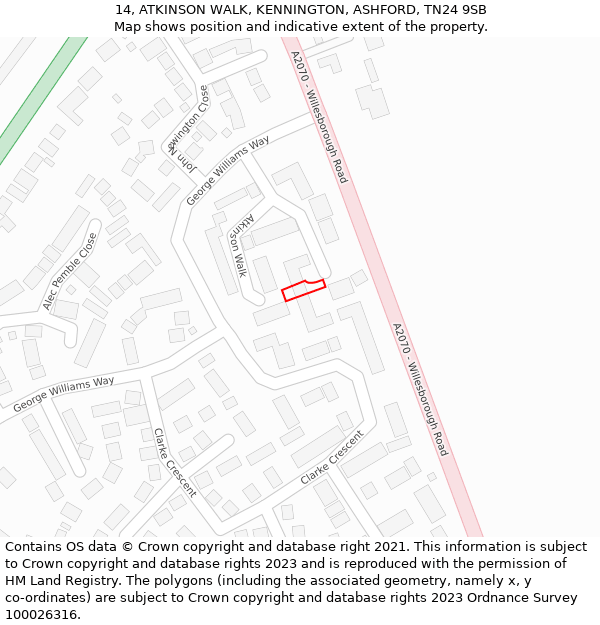 14, ATKINSON WALK, KENNINGTON, ASHFORD, TN24 9SB: Location map and indicative extent of plot