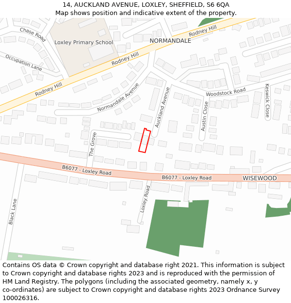14, AUCKLAND AVENUE, LOXLEY, SHEFFIELD, S6 6QA: Location map and indicative extent of plot