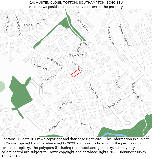 14, AUSTEN CLOSE, TOTTON, SOUTHAMPTON, SO40 8SU: Location map and indicative extent of plot