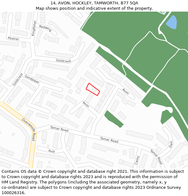 14, AVON, HOCKLEY, TAMWORTH, B77 5QA: Location map and indicative extent of plot