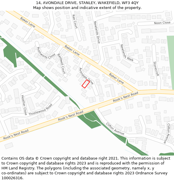 14, AVONDALE DRIVE, STANLEY, WAKEFIELD, WF3 4QY: Location map and indicative extent of plot