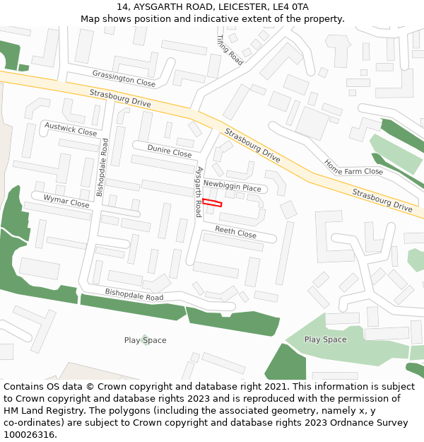 14, AYSGARTH ROAD, LEICESTER, LE4 0TA: Location map and indicative extent of plot