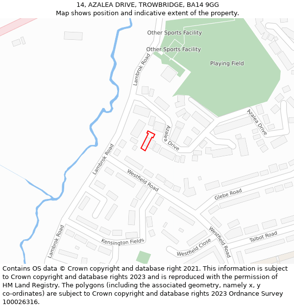 14, AZALEA DRIVE, TROWBRIDGE, BA14 9GG: Location map and indicative extent of plot