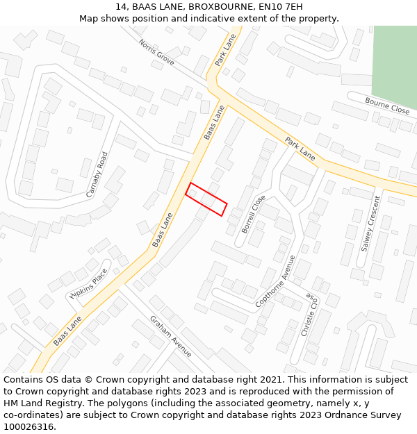 14, BAAS LANE, BROXBOURNE, EN10 7EH: Location map and indicative extent of plot